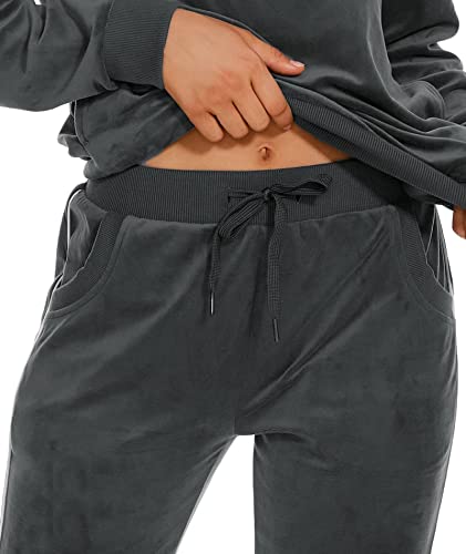 Lldress Women Sets 2 Piece Outfits Long Sleeve Crewneck Pullover Tops And Long Pants Sweatsuit Velour Tracksuit Grey Xl #TOP3