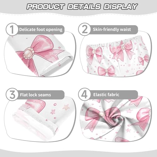 Wusikd Pink Bows Girls' Leggings Toddler Doodles Pearls Stars Kids Yoga Pants Dance Active Tights 4T3