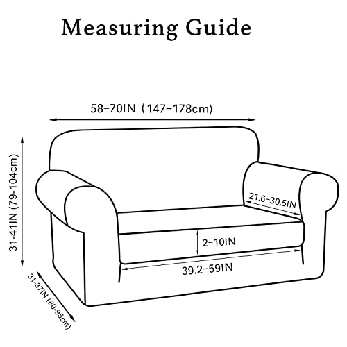Image of Turquoize Stretch Sofa Slipcover 2 Pieces Sofa Cover Couch Cover for 2 Cushion Couch Washable Furniture Protector Covers with Elastic Bottom Feature Thick Jacquard Fabric (Loveseat, Ivory)