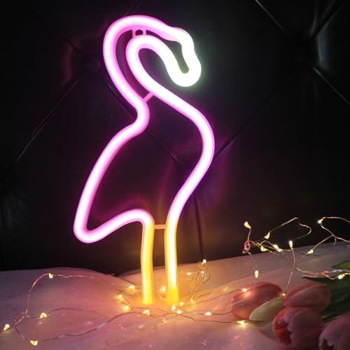 Image of Flamingo Neon Sign for Wall Decor Flamingo Lamp Wall Decor Led Light Birthday Party Decorations for Home Patio Bars Restaurants Stores Clubs Friends Family and Kids