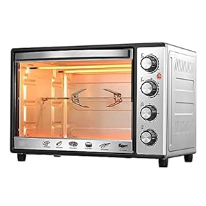 38L mini-oven Instelbare temperatuur 0-250 ℃ en 60 minuten timing Huishouden Multifunctionele heteluchtcirculatie Ingebouwde verlichting 360 ° roterende vork Elektrische oven Gehard glazen deur C