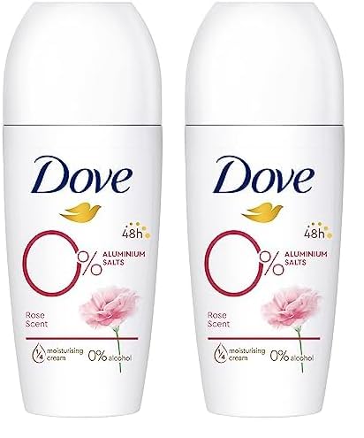 Dove Deodorant Roll-On Rosenduft 0% Deo ohne Aluminiumsalze mit 1/4 Pflegecreme und 48 Stunden Schutz 50 ml 1 Stück (Packung mit 2)