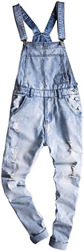 Men's Light Blue Slim Snow Washed Denim Bib Overalls