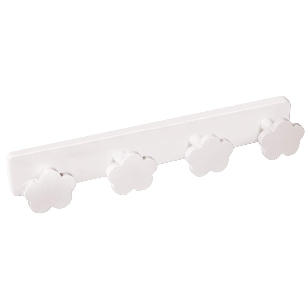 POMOLINE Percha Pared Habitación Bebé Nubes Blancas | Madera lacada, Base plástico resina ABS, 410x60MM