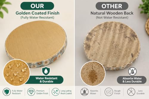 Image of Round Wooden Serving Tray Set of 2, Decorative Floral Design Resin Coated Trays with Raised Edge, Multipurpose Serving & Home Decor Trays for Dining Table, Centre Table & Kitchen