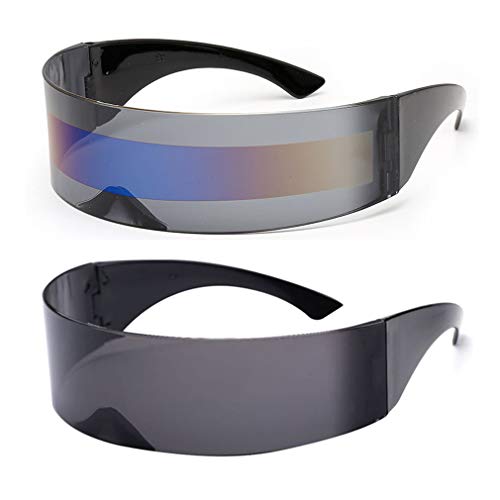 Image of PLOPLO 2 Pack Futuristic Cyclops Monoblock Shield Mirrored Sunglasses Sunglass Glasses