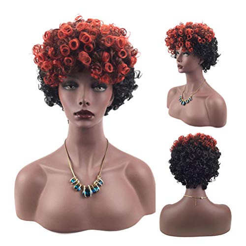 Lurrose Peruca feminina de cabelo curto gradiente fashion com aparência natural requintada rede elás