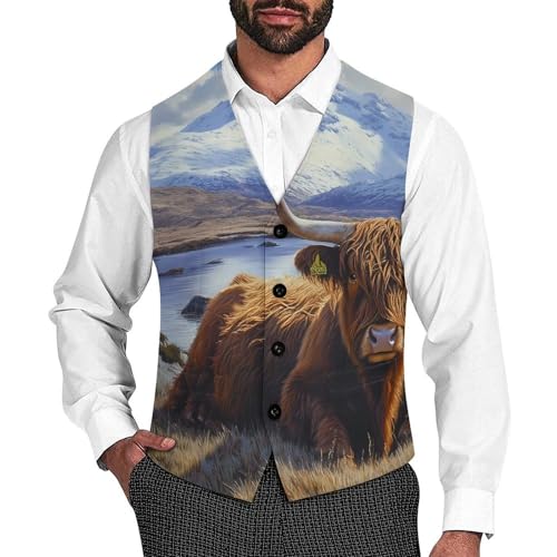 Scottish Highland Cow Men's Formal Suit Vest for Business Formal Or Casual Dress Waistcoat Wedding
