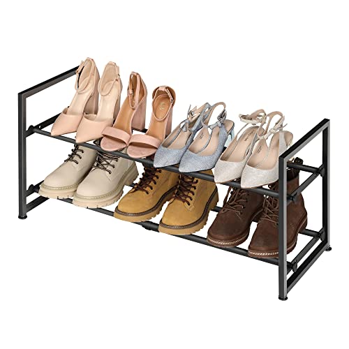Hzuaneri 2-Tier Expandable Shoe Rack, Adjustable Shoe Storage Organizer, Heavy Duty Metal Shoe Stand, Free Standing Shoe Shelf For Entryway Closet Doorway, Portable And Space Saver, Black Sr02601B #TOP7