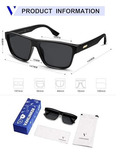 VANLINKER Polarized Square Oversized Sunglasses for Women Men Fashion Flat Top Sun Glasses Thick Frame Big Shades VL98574
