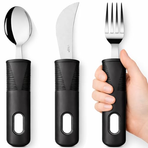 Vive Adaptive Utensil Set - Arthritis Aid Silverware for Parkinsons, Hand Tremors - Easy Grip for Shaking and Trembling Hands - Heavy Stainless Steel Spoon (Regular)