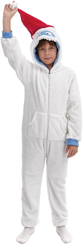 HSCTEK Fuzzy Teddy Fleece Child Snow Monster Onesies Costume with Hoodie - Image 2