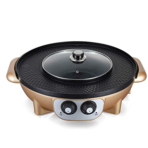 AZHom Barbecue - Electric Korean BBQ Hot Pot Maifan Stone Multi-function Hot Pot Desktop Grill and Hot Pot with Ceramic Coating 2200W [Energy Grade A]-49CM (Size : Goldenroundpot-49cm)