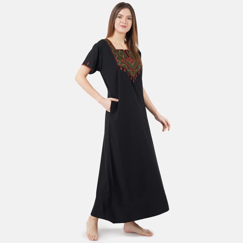 Image of Premium Women Embroidery Night Gown Lizzybizzy Cotton Nighty Maxi