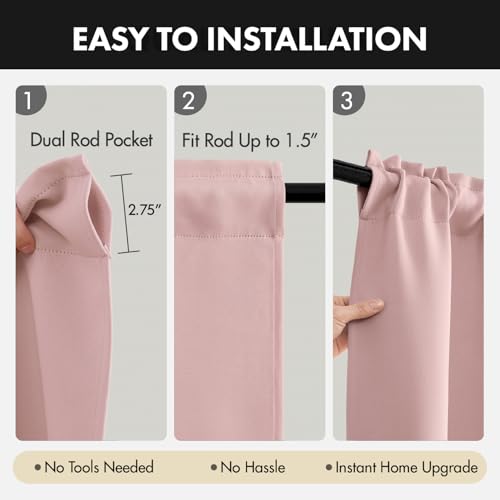 Image of MIULEE Light Pink Blackout Curtains 4 Panels Set 84 Inch Length Bedroom | Solid Light Blocking Drapes, Room Thermal Insulation, Privacy Window Treatment Curtains,Top and Bottom Rod Pocket