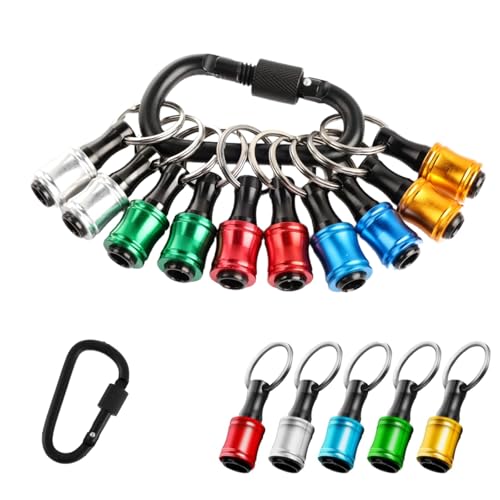 aninako ビットホルダー ビット ソケット ソケットビット 六角軸 1/4インチユニバーサル 5色 カラビナ付き 持ち運び キーホルダー型 簡単交換 バードリルスクリューアダプター ブラックカラビナ付き 多機能先端工具対応 (5色（10個）+登山用カラビナ)