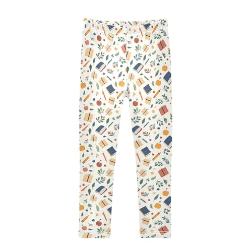ZZKKO Girls Leggings Books Pens Leaves Toddler Girls Clothes Toddler Comfortable Bottoms Girl Leggings 3T-10Y