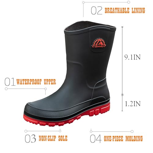 Waterproof Garden Rain Boots for Men Breathable Lightweight Mid Calf Deck Fishing Outdoor Slip Resistant Shoes2