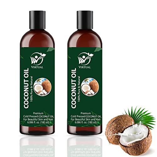 Image of VIRTUAL Pure Essential Oil For Stronger Hair, Body Skin Care, Moisturising Dry Skin, Cold Pressed Oil With No Mineral & Silicones (180ml) (Coconut Oil)