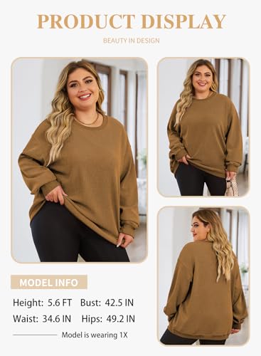 Image of Eytino Women Plus Size Sweatshirt Oversized Crew Neck Long Sleeve Tops