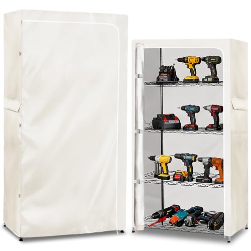 Rileytee Wire Shelf Cover,Heavy Duty 600D Dustproof Waterproof Shelf Covers for Wire Shelving,Outdoor Storage Rack Cover for Wire Rack with Zipper,White,36