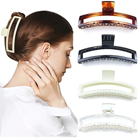 Kavya Extra Large Claw Clips for Thick Hair 13.5 cm, Big Square Hair Clips Women, 4 Pcs Simple Fashion Hair Claw Clips Suitable for Women’s Long Hair Cover