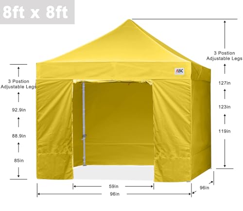 Image of ABCCANOPY Commercial Pop Up Canopy Tent with Sidewalls 8X8,Yellow