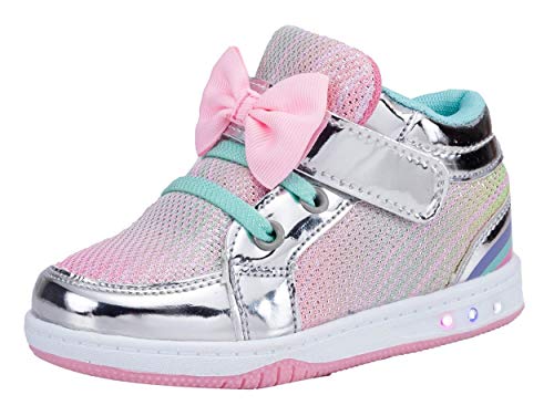 YILAN Toddler Glitter Shoes Girl's Flashing Sneakers with Cute Bowknot (10 Toddler, Multi Silver)