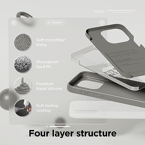 Image of elago Compatible with iPhone 15 Pro Case, Liquid Silicone Case, Full Body Protective Cover, Shockproof, Slim Phone Case, Anti-Scratch Soft Microfiber Lining, 6.1 inch (Medium Grey)