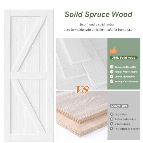 Image of FREDBECK 36X84 Barn Door with 6.6FT Hardware Kit, K Shape,White,Wood