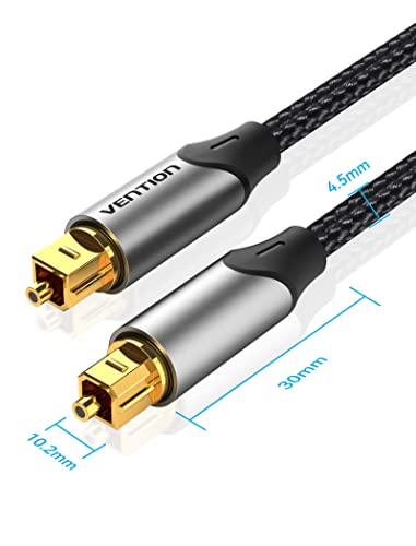 Image of VENTION Digital Optical Audio Cable Nylon Braided Fiber, Slim Metal Case, Gold Plated Plug, 3.3ft Toslink Fiber Optic Audio Cable for Sound Bar TV PS4 Samsung Vizio Bose LG