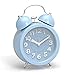 PiLife 3" Mini Non-ticking Vintage Classic  Analog Alarm Clock with Backlight , Battery Operated Travel Clock, Loud Twin Bell Alarm Clock for Kids ( 3D Blue)