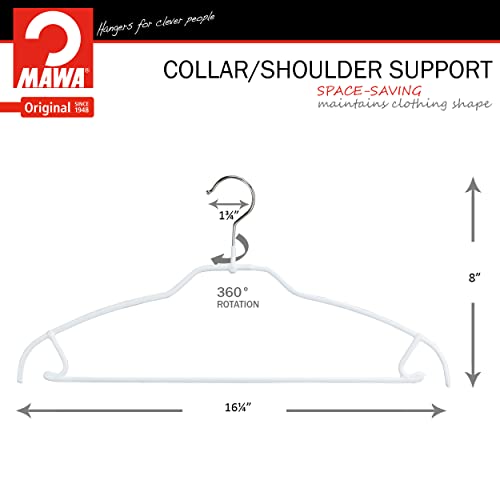 Mawa By Reston Lloyd Silhouette Ultra-Thin Series, Non-Slip Space Saving Shirt Hanger With Pant Bar & Skirt Hooks, Style 42/Ftu, White #TOP7
