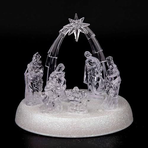 20cm Christmas Pre-Lit LED Musical Nativity Scene Acrylic Sculpture - Image 3