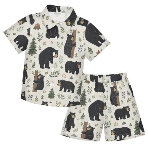 Image of 3T Toddler Boy Shorts Set Teal Hawaiian Button Down Shirts Summer Outfits for Little Boy