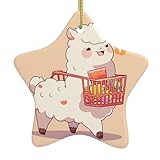 Yyhwhjde - Colgante de estrella colgante de cerámica para árbol de Navidad, alpaca que lleva una cesta para decoración de centros comerciales, supermercados, tiendas