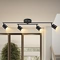 4 Light Track Lighting Kit Kitchen, Black Track Lighting Fixtures Ceiling, 4 Way Modern Flexible Spot Track Lighting, Industrial LED Lights for Room Hallway Bedroom(GU10 Socket, Bulb Not Included)