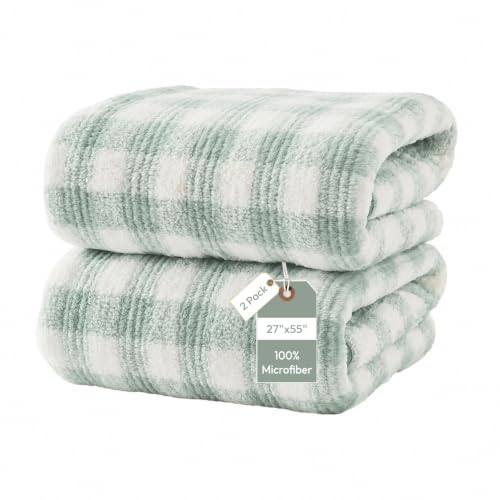 JML Bath Towels, 2 Pack, 27x55 in, Microfiber, Cationic Plaid Green