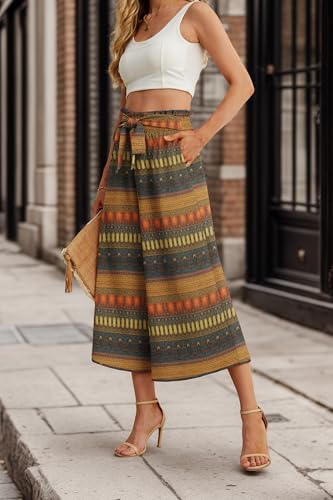 Image of IWOLLENCE Women Flowy Loose Wide Leg Pant Summer Beach Casual Trousers high Waist Adjustable Knot Business Work Casual Pants