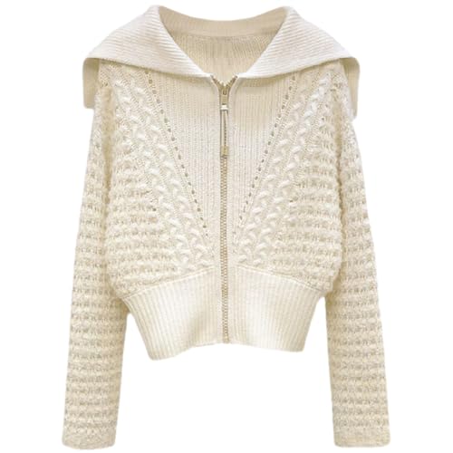 Fulbant Women Sailor Collar Spring Autumn Knit Zipper Caidigan Sweater Knitwear Zipper Cashmere Jackets