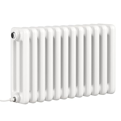 Greened House Electric 3 Column White Traditional 300h x 599w Column Radiator with PTC Element Old Cast Iron Type School Radiator (300mm H x 599mm W)