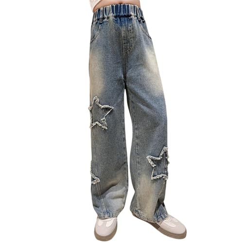 Girls Baggy Jeans High Waist Elastic Loose Fit Wide Leg Casual Denim Pants Streetwear Teens Straight Pants Y2K Trouser