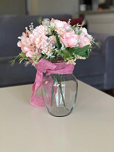 Nubry 3Pcs Artificial Flowers Bouquet Fake Peony Silk Hydrangea Wildflowers Arrangements With Stems For Wedding Home Centerpieces Decor (Light Pink) #TOP4