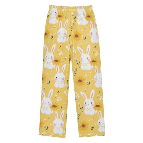 Cute White Bunny Boys Pants Boys Athletic Pants Long Pant for Boywith Pockets Wide-Leg Size 6-14Y