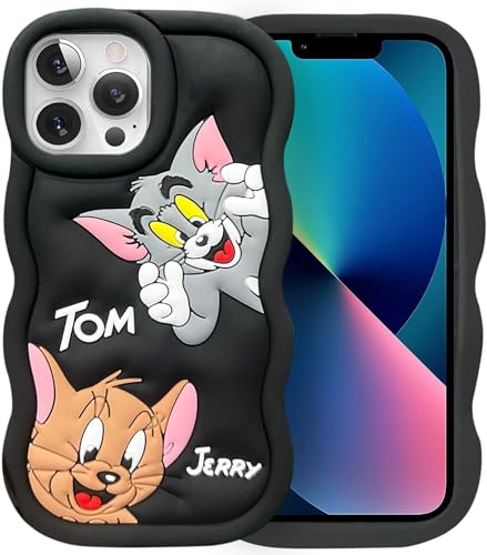 Image of Case Creation for Vivo T3 5G Tom and Jerry Cartoon Case, 3D Curly Tom&Jerry Wave Mouse Cat Cute Full Protective Back Case Soft Silicone Stylish Fashion Fun Aesthetic Cover for Vivo T3 5G (Black)