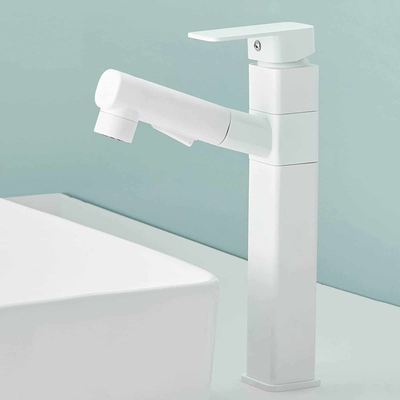 Robinet mitigeur de lavabo extractible blanc télescopique eau chaude froide salle de bain
