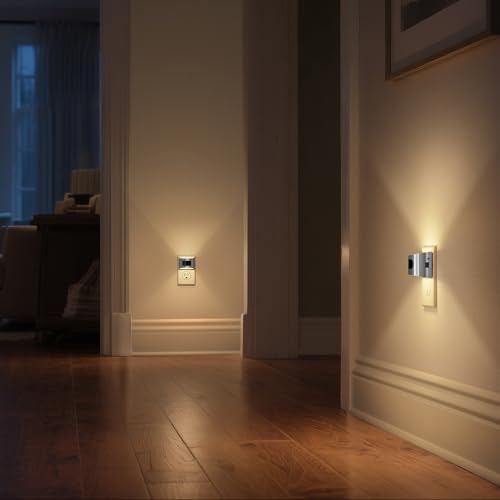 Image of DORESshop LED Night Light[2 Pack], Silver Night Lights Plug into Wall, 3 Mode Plug in Night Light with Motion Sensor, Dusk to Dawn Sensor, Nightlights for Adults, Bedroom, Bathroom, Hallway