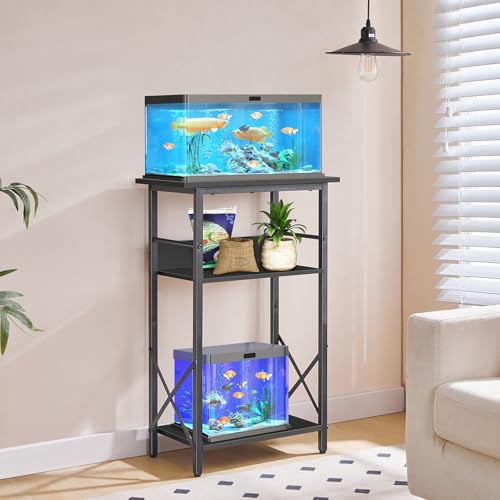 Image of HOOBRO 10 Gallon Aquarium Stand, 3-Tier Fish Tank Stand with Storage, Reptile Turtle Tank Stand with Metal Frame, 20.5 inch L x 11 inch W , Black BB52FT01