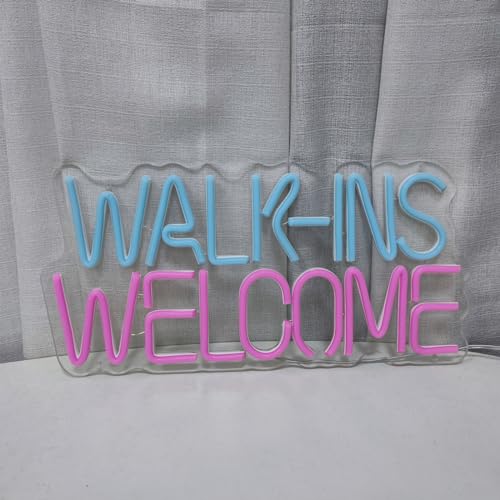 Image of Walk Ins Welcome Neon Signs For Wall Decor, 15.7 * 7.7 Inches Studio Room Led Lights Sign, Pink Business Decor, Aesthetic Operated Light, Store Room Accessories For Door Decorations, SIGNVIA