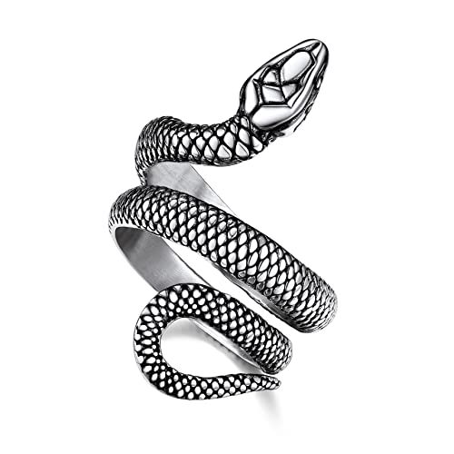 Bestyle Sturdy Thick Stainless Steel Snake Ring Wrap Rings for Women Vintage Gothic Cool Snake Jewelry Spirit Gifts for Women Size 10